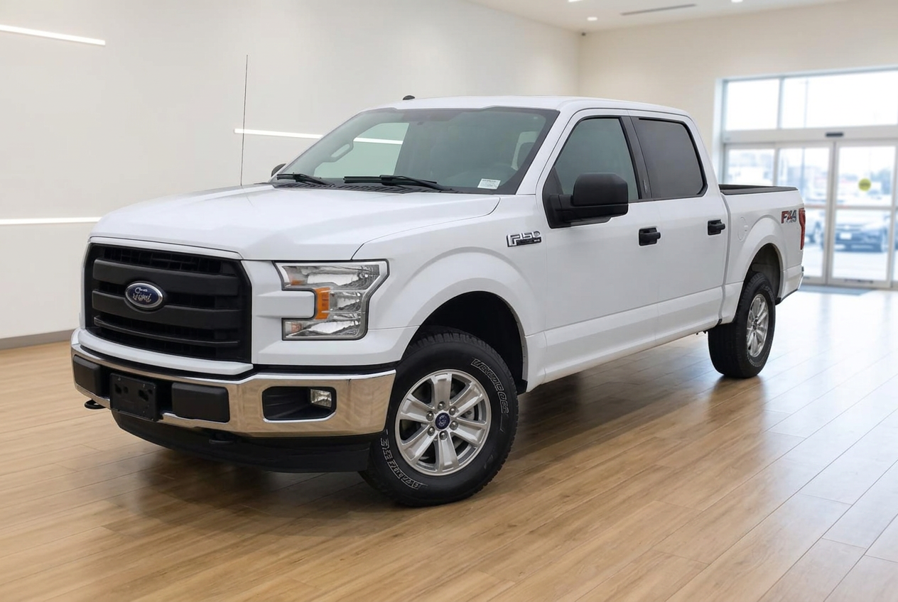 The same Ford F-150 pickup truck placed in a bright dealership showroom